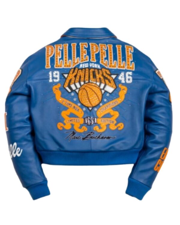PellePelle "New York Knicks Tribute" Blue Leather Bomber Jacket