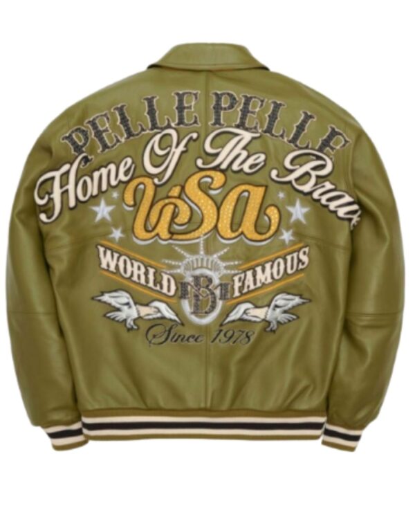 PellePelle "Home Of The Brave USA" Olive Green Bomber Jacket