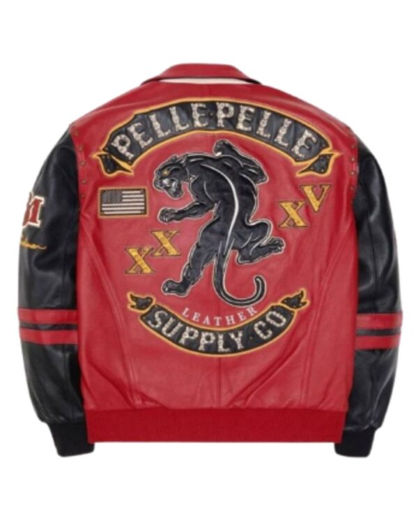 PellePelle "Leather Supply Co. Panther" Red & Black Bomber Jacket