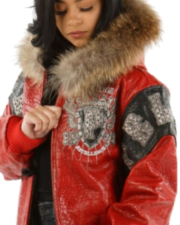 PellePelle Red Fur Hooded Women's Bomber Jacket