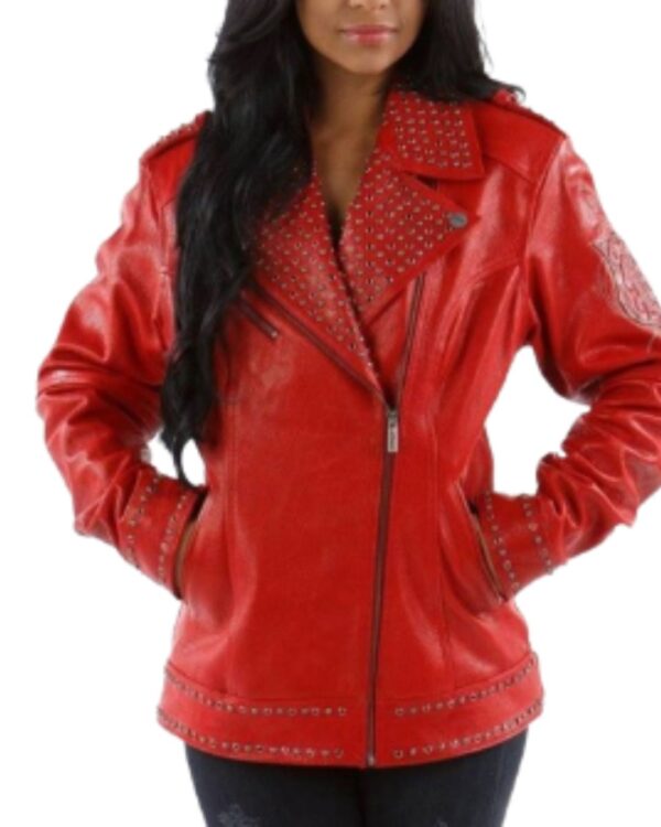 PellePelle Red Studded Biker Leather Jacket