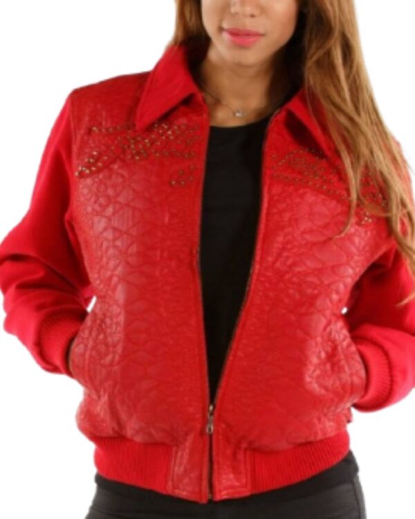 PellePelle Red Textured Panel Women's Varsity Jacket
