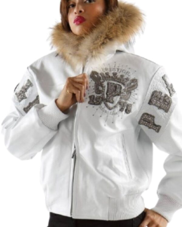 PellePelle "Prestige" White Leather Hooded Bomber Jacket