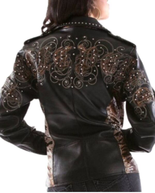PellePelle Women's Black and Brown Snake Panel Biker Jacket
