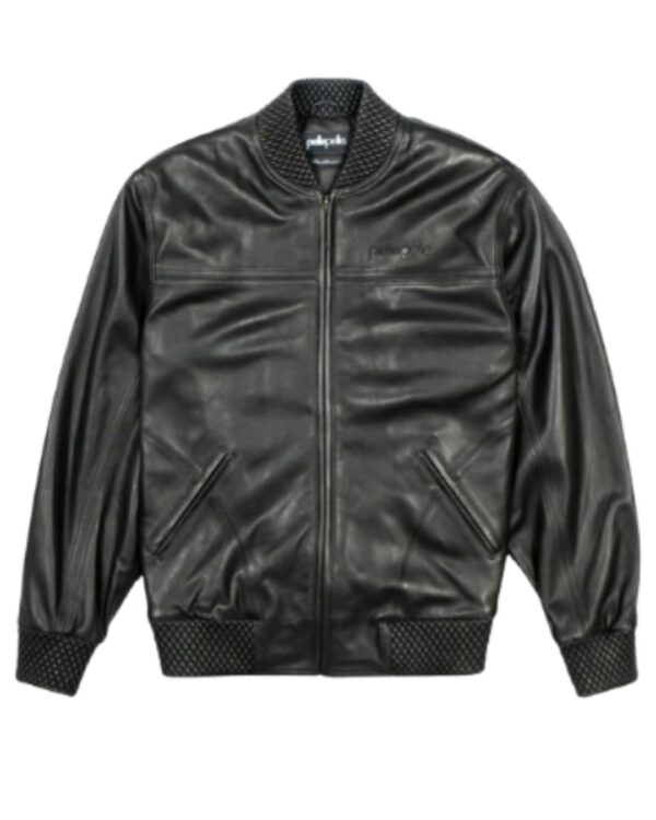 PellePelle Minimalist Black Textured Trim Bomber Jacket