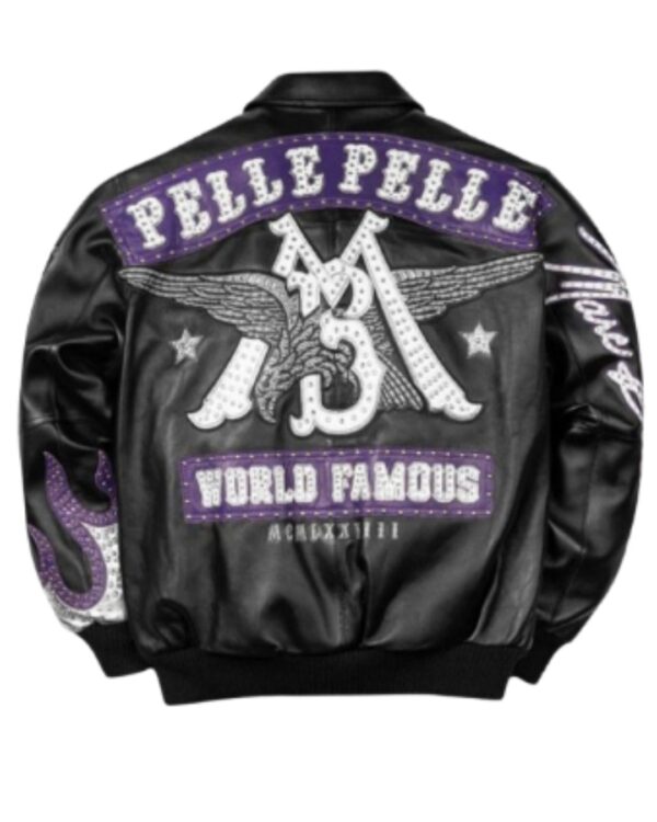 PellePelle "World Famous 1978" Black and Purple Bomber Jacket