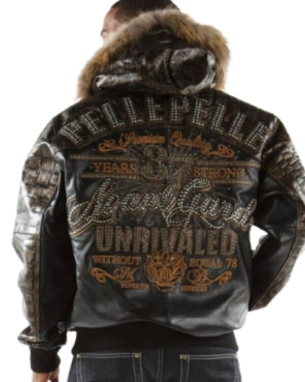 PellePelle Avant Garde Black and Brown Bomber Jacket with Fur Hood