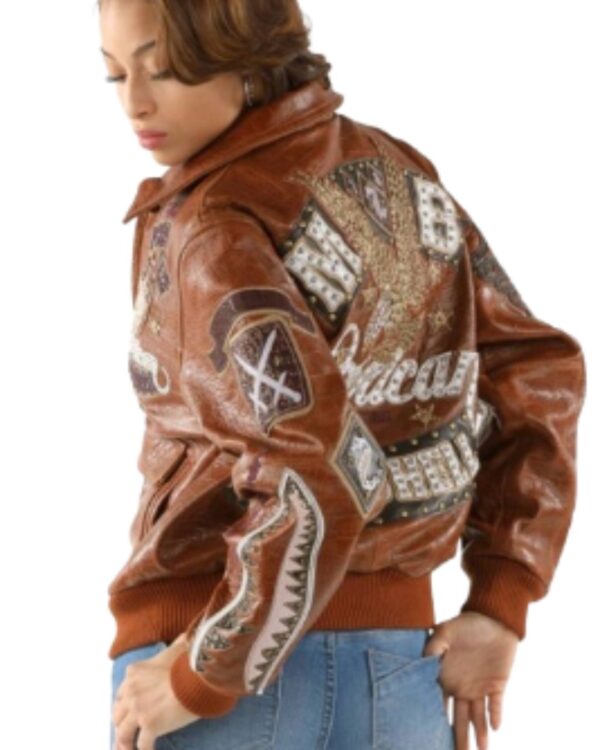 PellePelle Women's Brown Leather Bomber Jacket with Fur