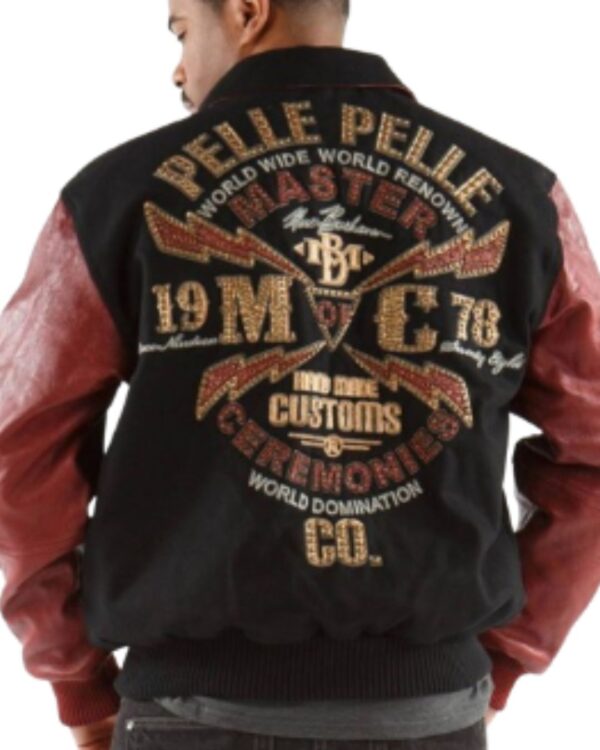 PellePelle Master Ceremonies Black and Maroon Varsity Jacket