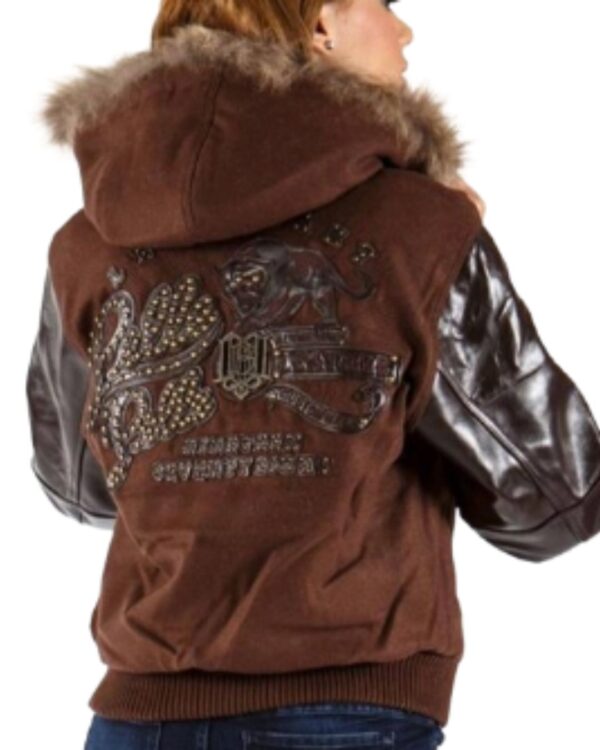 PellePelle Brown Hooded Fur Trim Women's Bomber Jacket