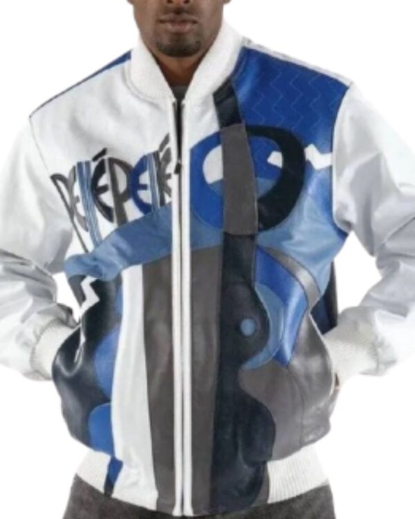 PellePelle Abstract Blue and White Bomber Jacket