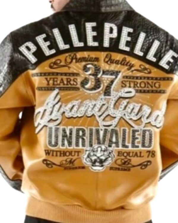 PellePelle "Avant Garde 37 Years Strong" Tan and Black Bomber Jacket